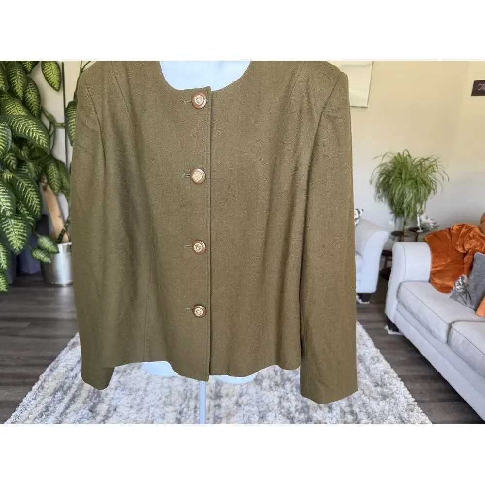 Vintage Worthington 22W 100% Wool Cropped Jacket Blazer Crest Buttons #1070